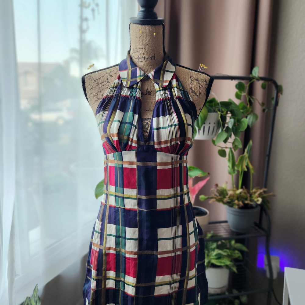 Vintage Guess Plaid Backless Dress - Red, Blue, White